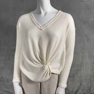 Akemi Kin Anthropologie Cream Sweater XS Waffle-Knit Oversized Boho Cottage